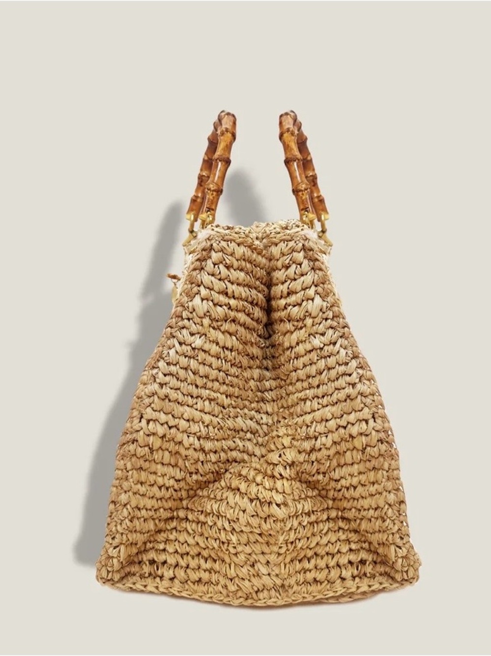 Mme Mink Astrud Tote Woven Straw Shoulder Bag with Bamboo Handle - Natural - Picture 4 of 11